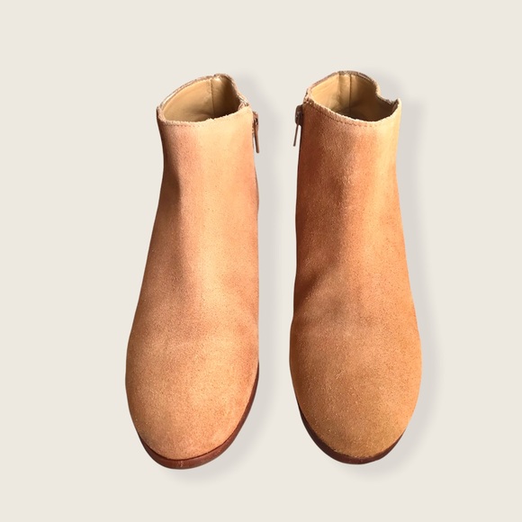 Jack Rogers Bailee Tan Suede Wood Heeled Classic Casual Zip Up Ankle Booties - Picture 15 of 16